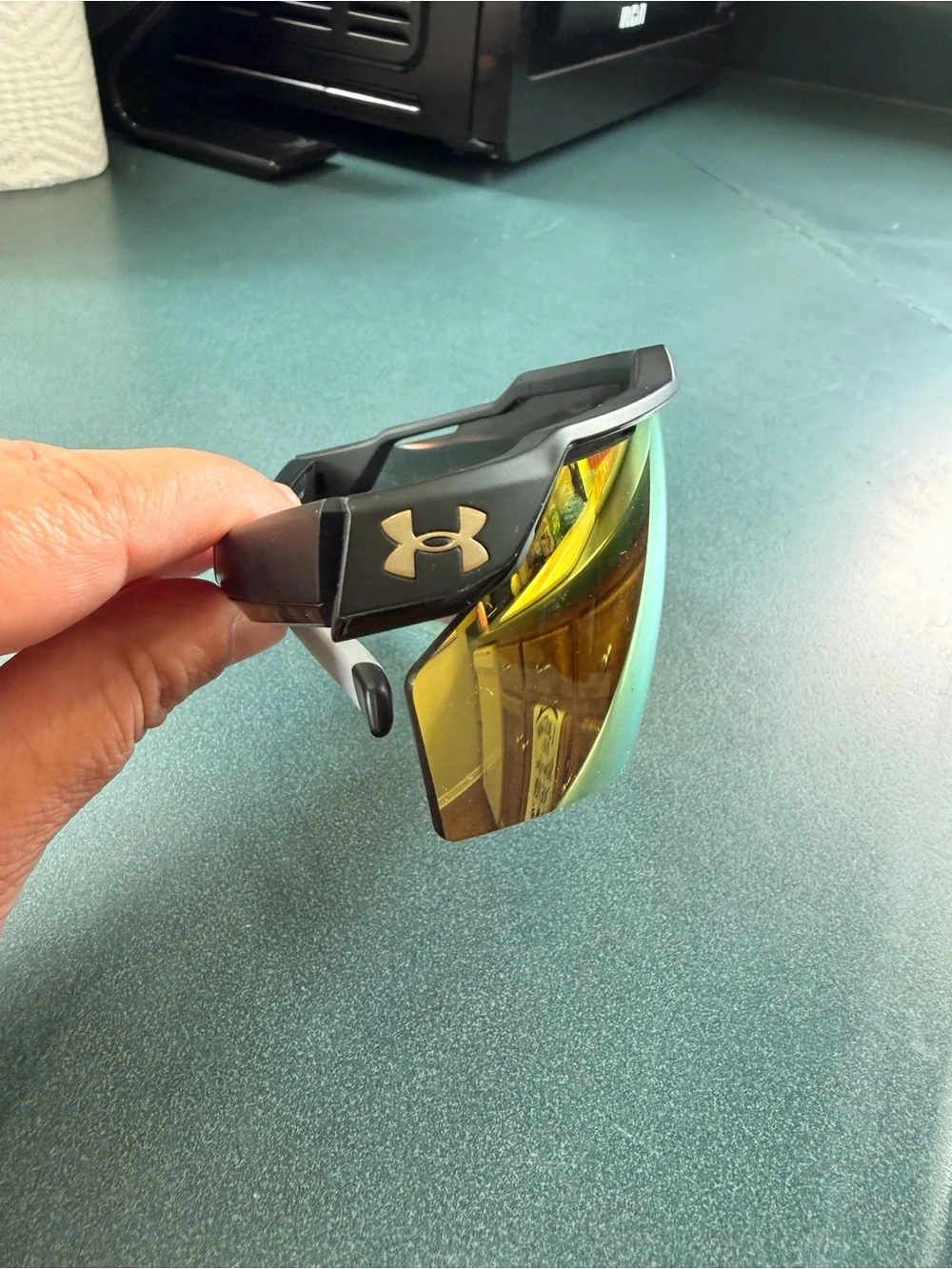 Under Armour Performance Wraparound Sunglasses in Amber/Gold Mirror